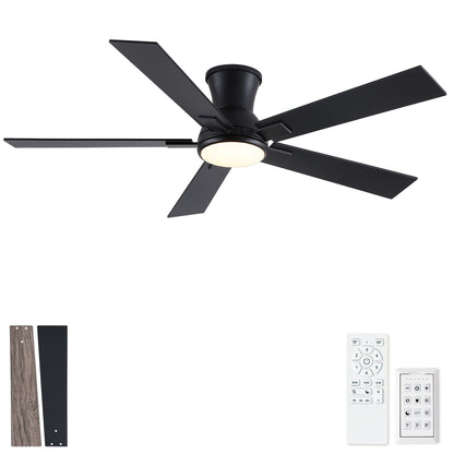 HouseOfZazla five-blade black low-profile flush-mount ceiling fan with integrated LED light on Tampa Home & Garden Store