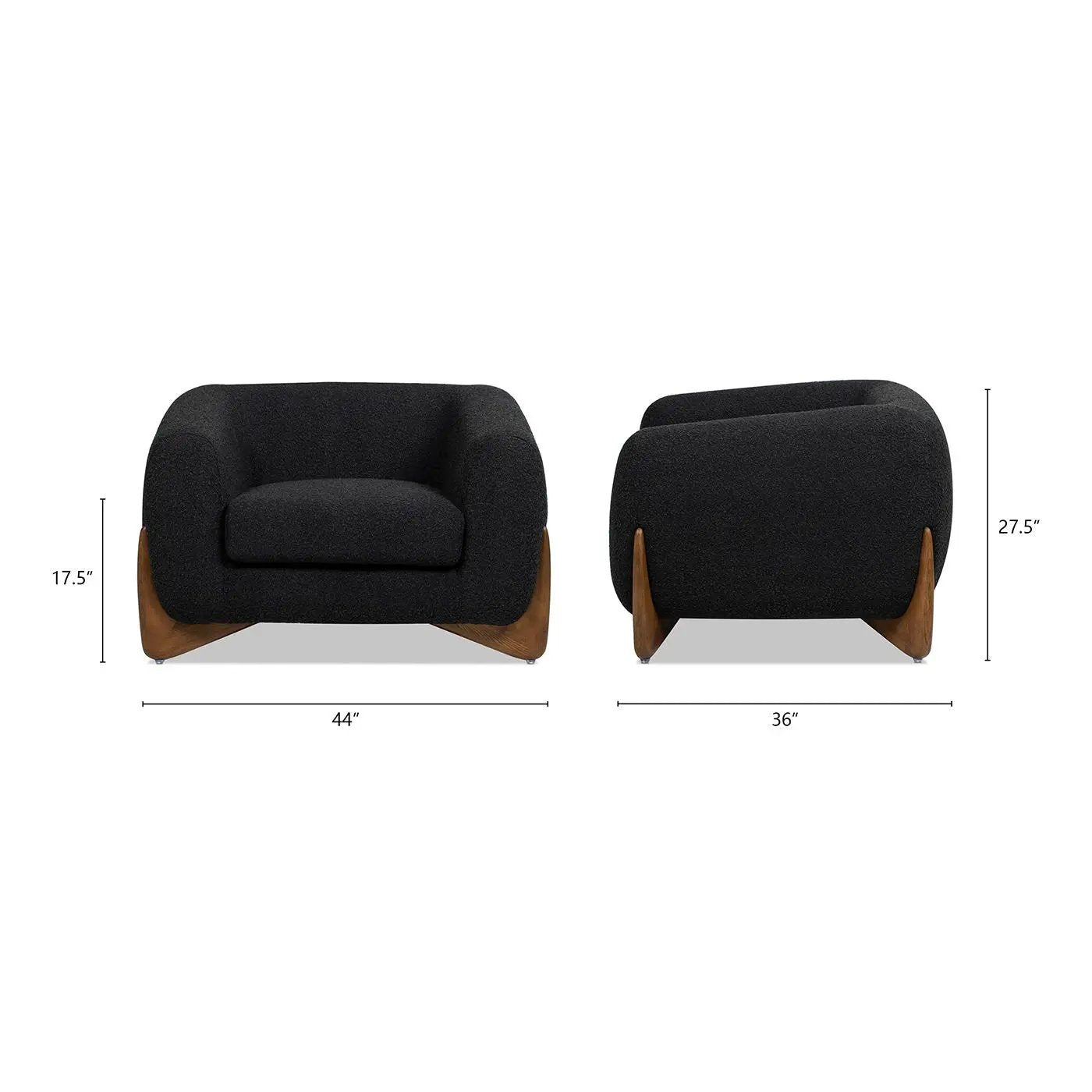 Alpine Sherpa Arm Chairs, black textured fabric with dark wood bases, by Unique Piece on Tampa Home & Garden Store