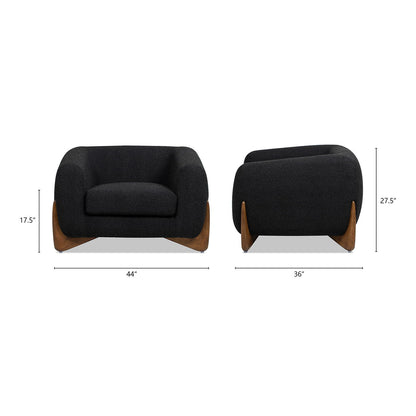 Sherpa Arm Chair with Removable Cushion in black fabric, wooden legs, front and back views on Tampa Home & Garden Store