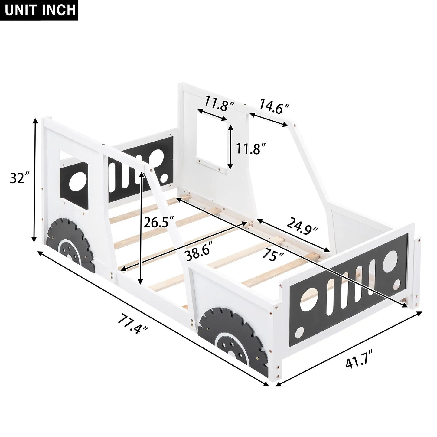 Classic Car Shaped Platform Bed With Wheels, white wooden car bed by Unique Piece Furniture on Tampa Home & Garden Store