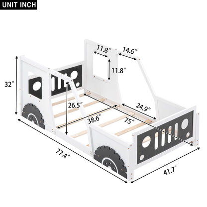 Classic Car Shaped Platform Bed With Wheels in white wood with wheels by HouseOfZazla on Tampa Home & Garden Store