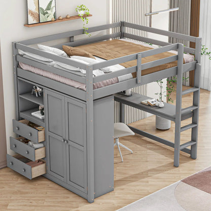Loft Bed With Built In Wardrobe, Shelves And Drawers in gray finish with underbed storage on Tampa Home & Garden Store
