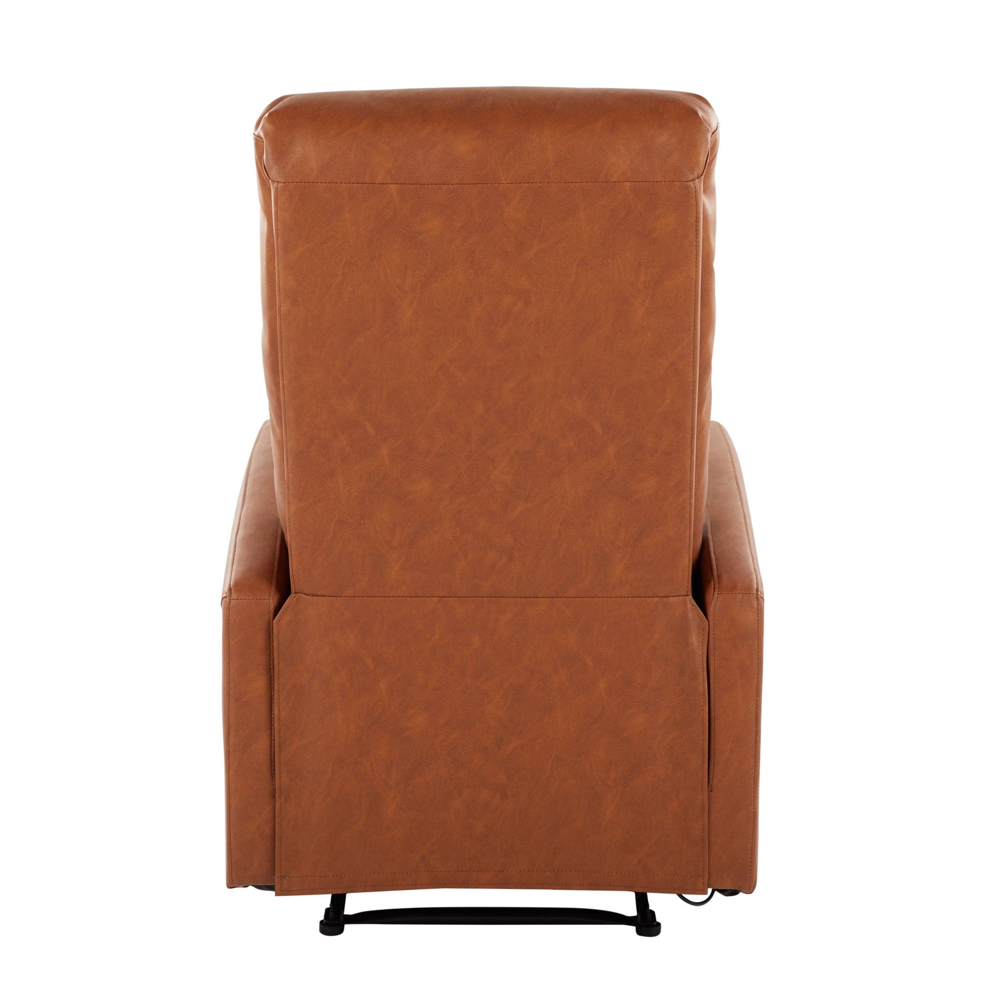 Dormi Contemporary Recliner Chair, tan leather upholstery with visible stitching, black metal base on Tampa Home & Garden Store