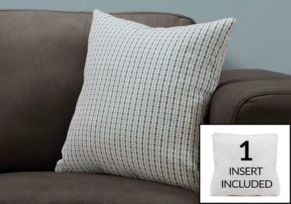 Square decorative throw pillow with gray striped pattern and blue accents, insert included on Tampa Home & Garden Store