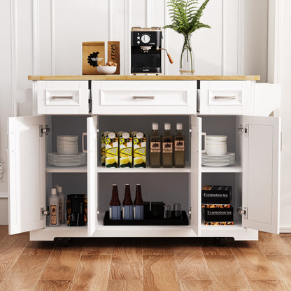 K&K 54-Inch kitchen island with rubber wood drop leaf, white base cabinets and coffee station on Tampa Home & Garden Store