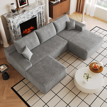 107in Cloud Sectional Sofa with 1 Ottoman by HouseOfZazla, gray ribbed fabric on Tampa Home & Garden Store