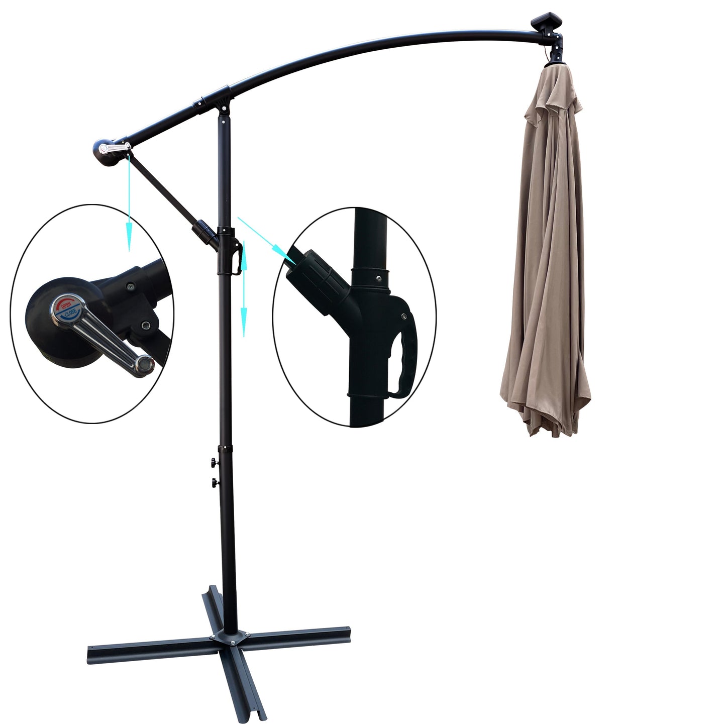 10 ft outdoor cantilever umbrella with beige canopy and black frame on Tampa Home & Garden Store