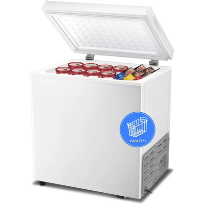 Kismile 3.5 cu ft chest freezer with open lid and 2 removable baskets, white on Tampa Home & Garden Store
