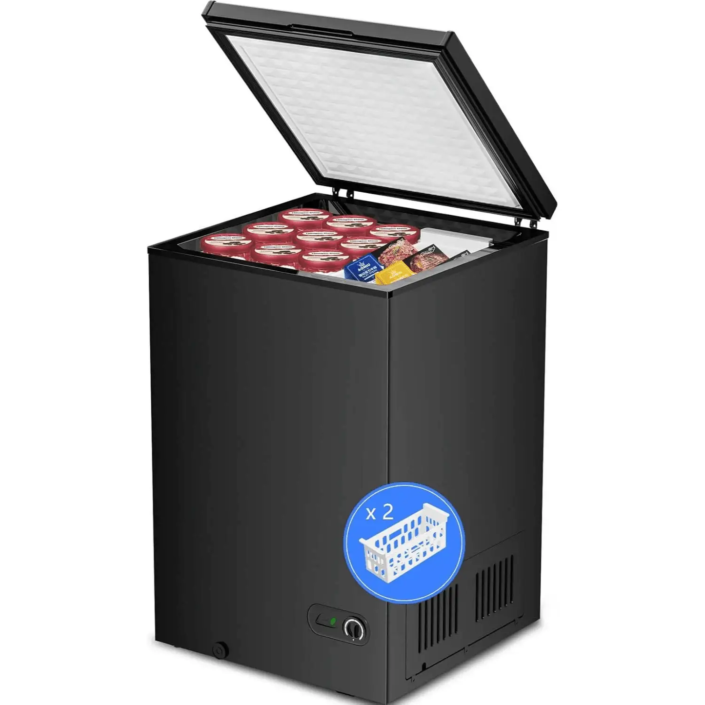 Kismile 3.5 cu ft chest freezer black with open lid and 2 removable baskets on Tampa Home & Garden Store