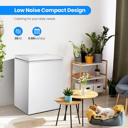 Kismile 3.5 cu ft chest freezer, white with 2 removable baskets, compact design on Tampa Home & Garden Store