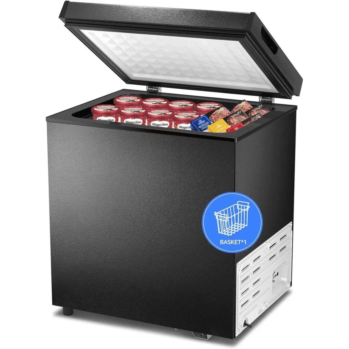 Kismile 3.5 cu ft chest freezer black with 2 removable baskets on Tampa Home & Garden Store
