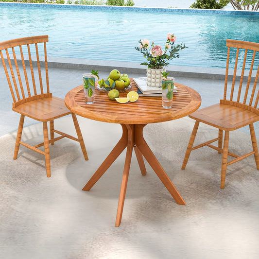 35.5 Inch Patio Wood Dining Table with Slatted Tabletop and Curved Legs - Tampa Home & Garden Store