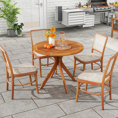 Mesa de comedor de madera para patio de 35.5 pulgadas con tablero de listones y patas curvadas
