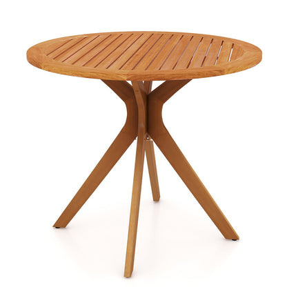 Mesa de comedor de madera para patio de 35.5 pulgadas con tablero de listones y patas curvadas