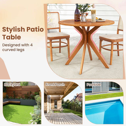 Mesa de comedor de madera para patio de 35.5 pulgadas con tablero de listones y patas curvadas
