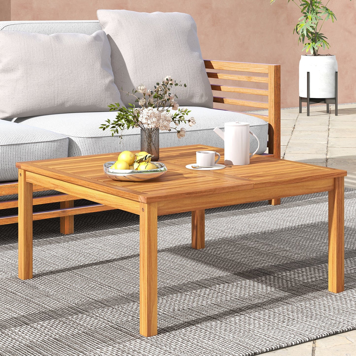 Mesa de centro/auxiliar de madera maciza de acacia para patio de 35.5 pulgadas