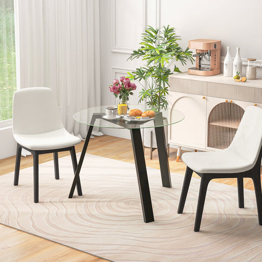 36 Inches Round Glass Dining Table for 4 with Rubber Wood Frame - Tampa Home & Garden Store