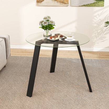 36 Inches Round Glass Dining Table for 4 with Rubber Wood Frame