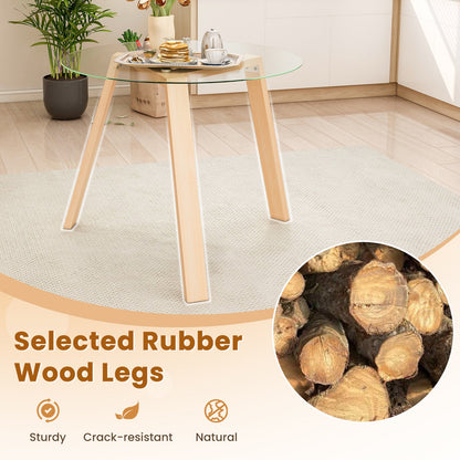 36 Inches Round Glass Dining Table for 4 with Rubber Wood Frame