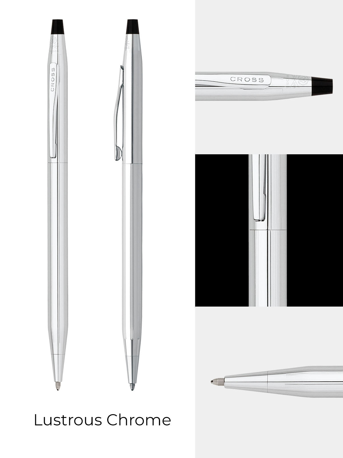 A.T. Cross Classic Century Lustrous Chrome ballpoint pen pair shown with chrome body and clip on Tampa Home & Garden Store