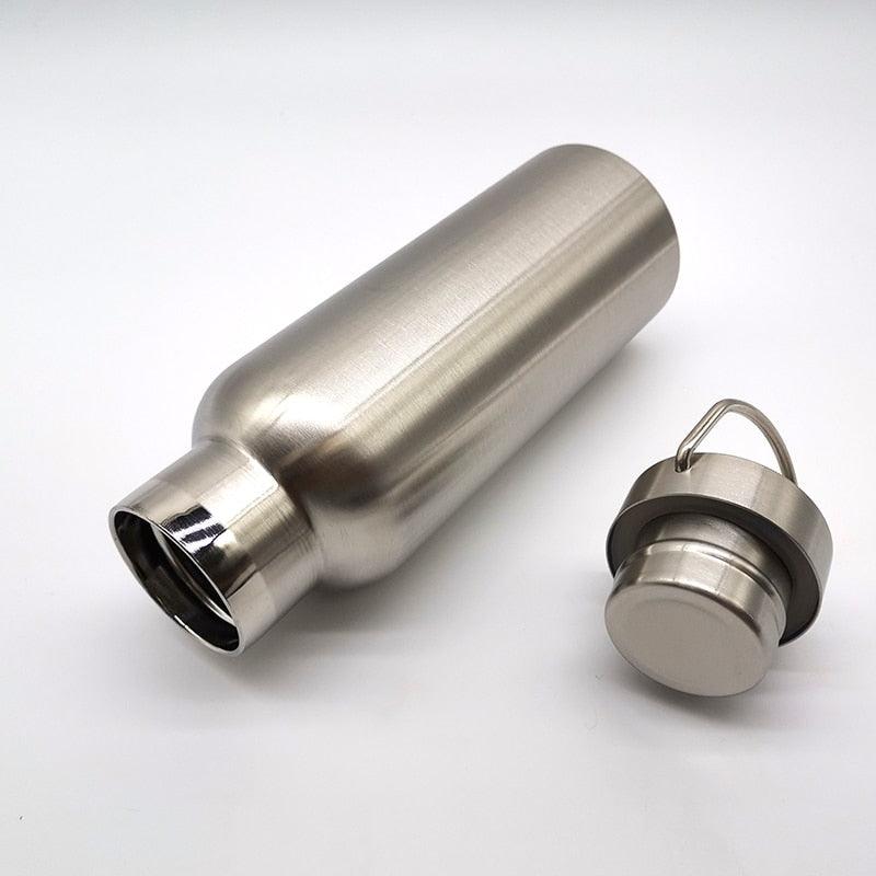 Stevvex stainless steel double-wall vacuum insulated thermos bottle with screw cap and loop on Tampa Home & Garden Store
