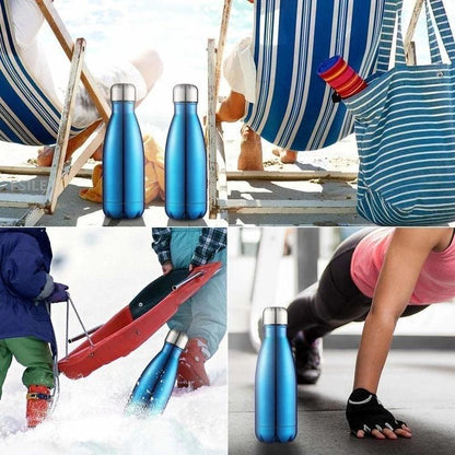 Stevvex blue double-wall stainless steel water bottle set of four 350/500/750/1000ml on Tampa Home & Garden Store