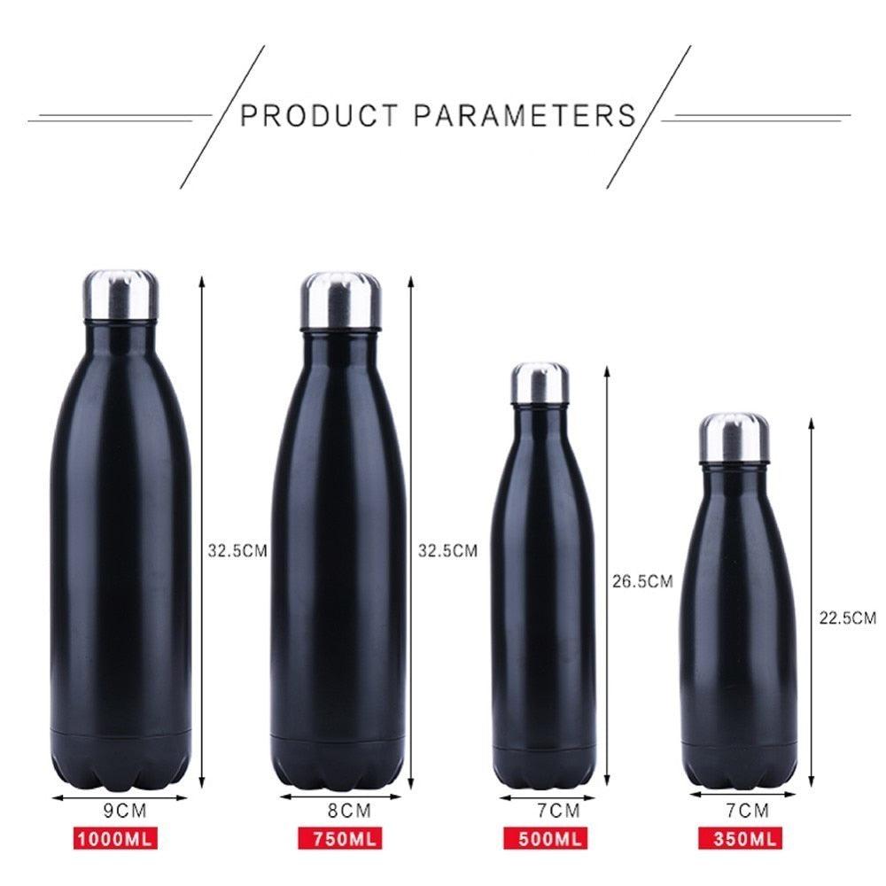 Stevvex double-wall stainless steel water bottle set of four, 350/500/750/1000ml, black finish on Tampa Home & Garden Store