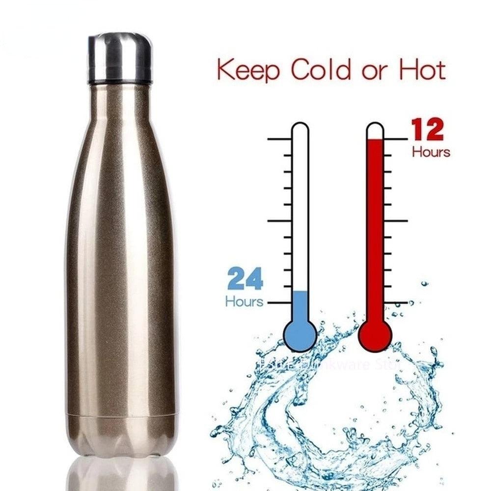Stevvex stainless steel doublewall bottle with vacuum insulation keeps hot/cold 350–1000ml on Tampa Home & Garden Store