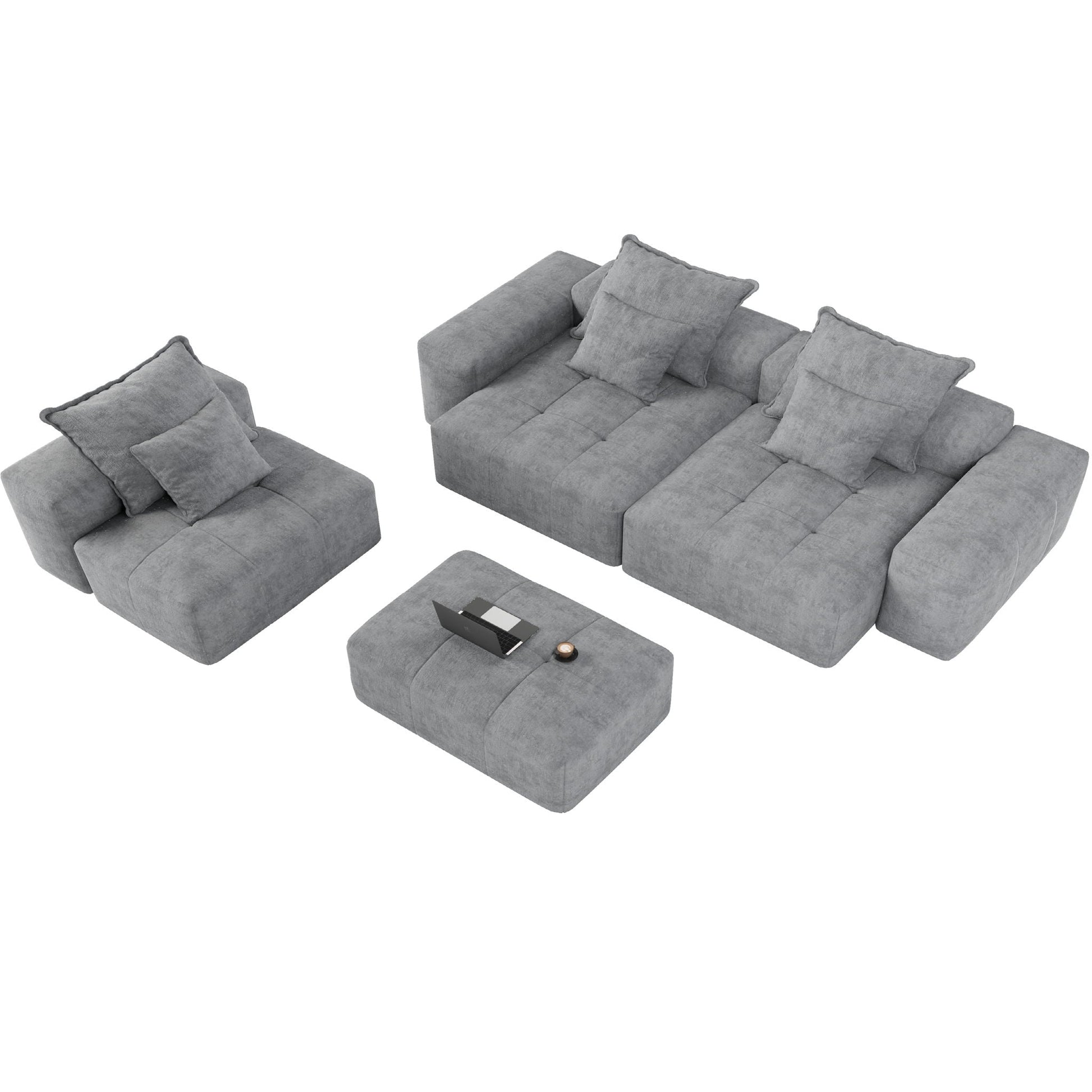 Modern oversized DIY modular sectional sofa with pillows, gray fabric, HouseOfZazla on Tampa Home & Garden Store