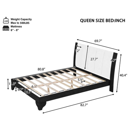 Solid Black and White Pine Queen Bed Frame