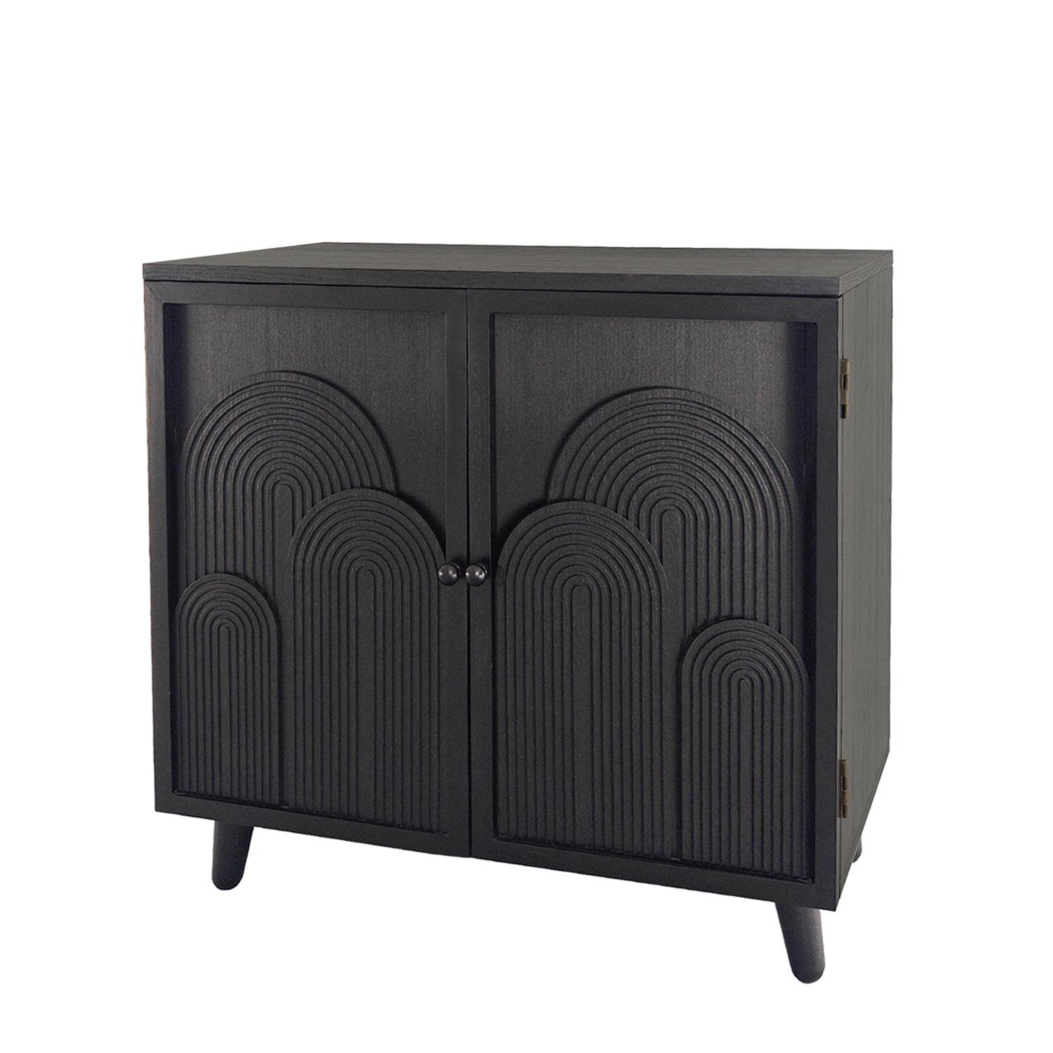 Modern black wood storage cabinet with embossed arched doors HouseOfZazla accent cabinet on Tampa Home & Garden Store