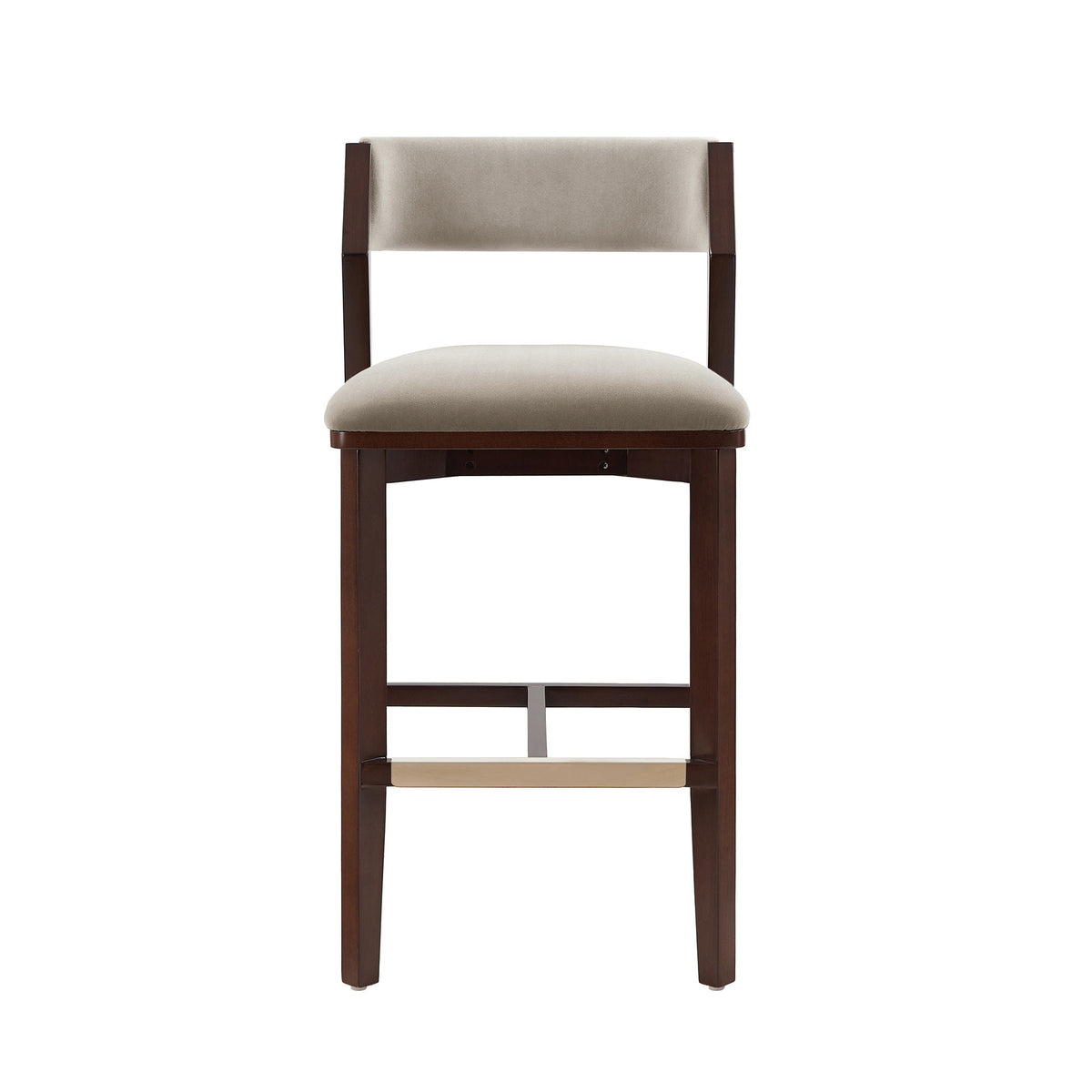 Bar Height barstool with backrest in pearl silver upholstery, dark wood legs, HouseOfZazla on Tampa Home & Garden Store