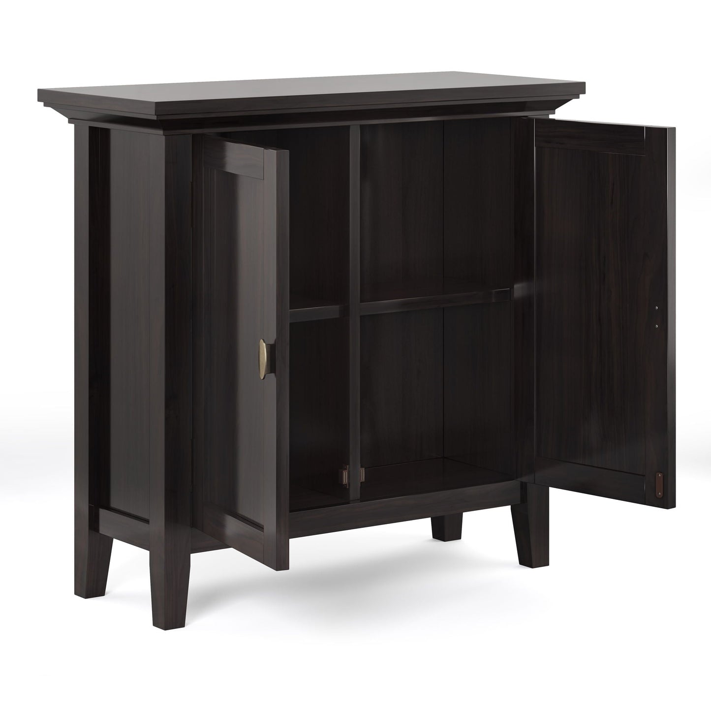Redmond Low Storage Cabinet Hickory Brown by HouseOfZazla; dark wood cabinet with shelves on Tampa Home & Garden Store