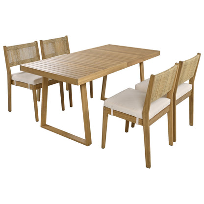 U_Style multi‑person outdoor acacia dining table with woven-back chairs and white cushions on Tampa Home & Garden Store