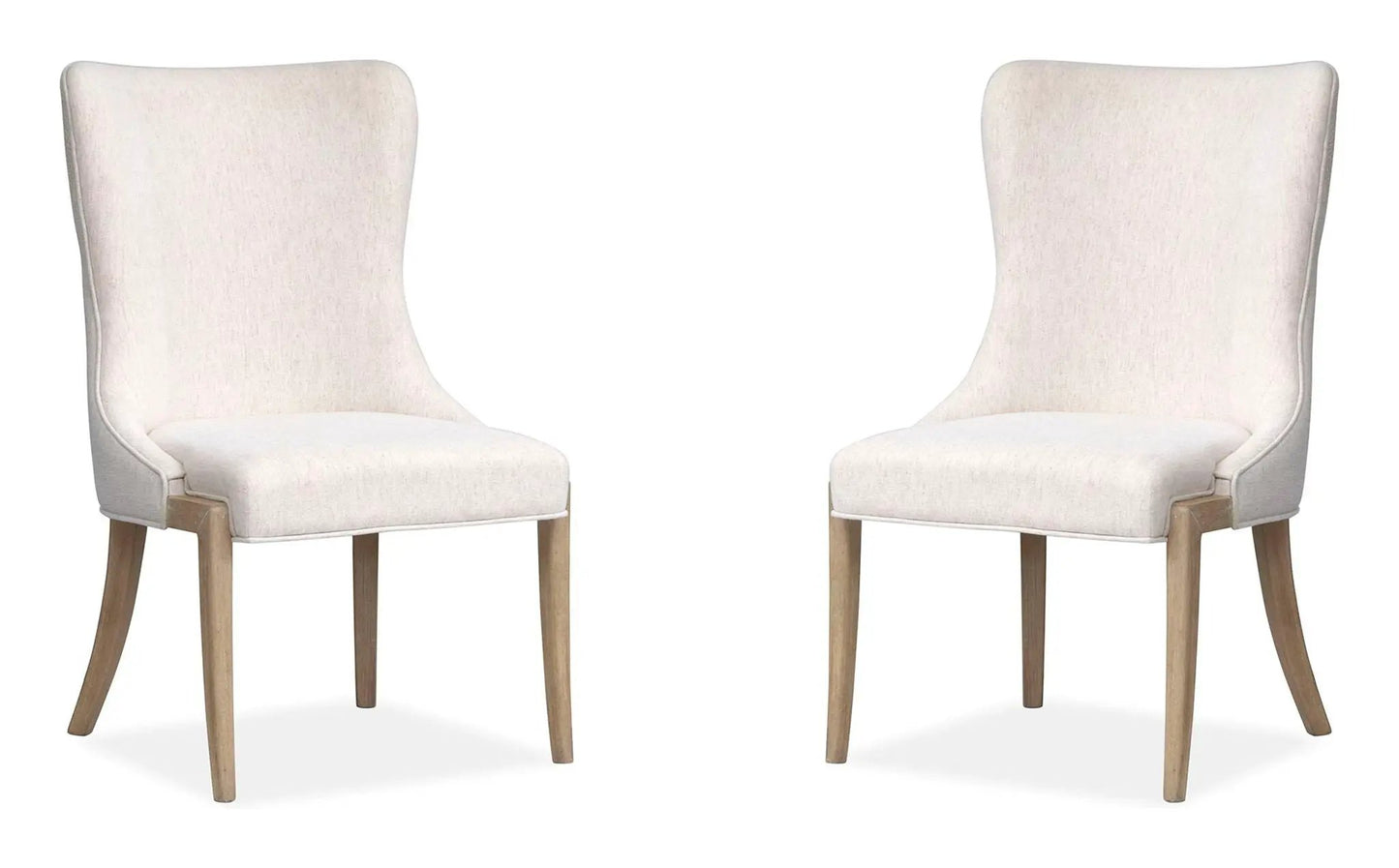 Sunset Cove Upholstered Host Chair pair in Sanibel Brown; beige fabric, natural wood legs on Tampa Home & Garden Store