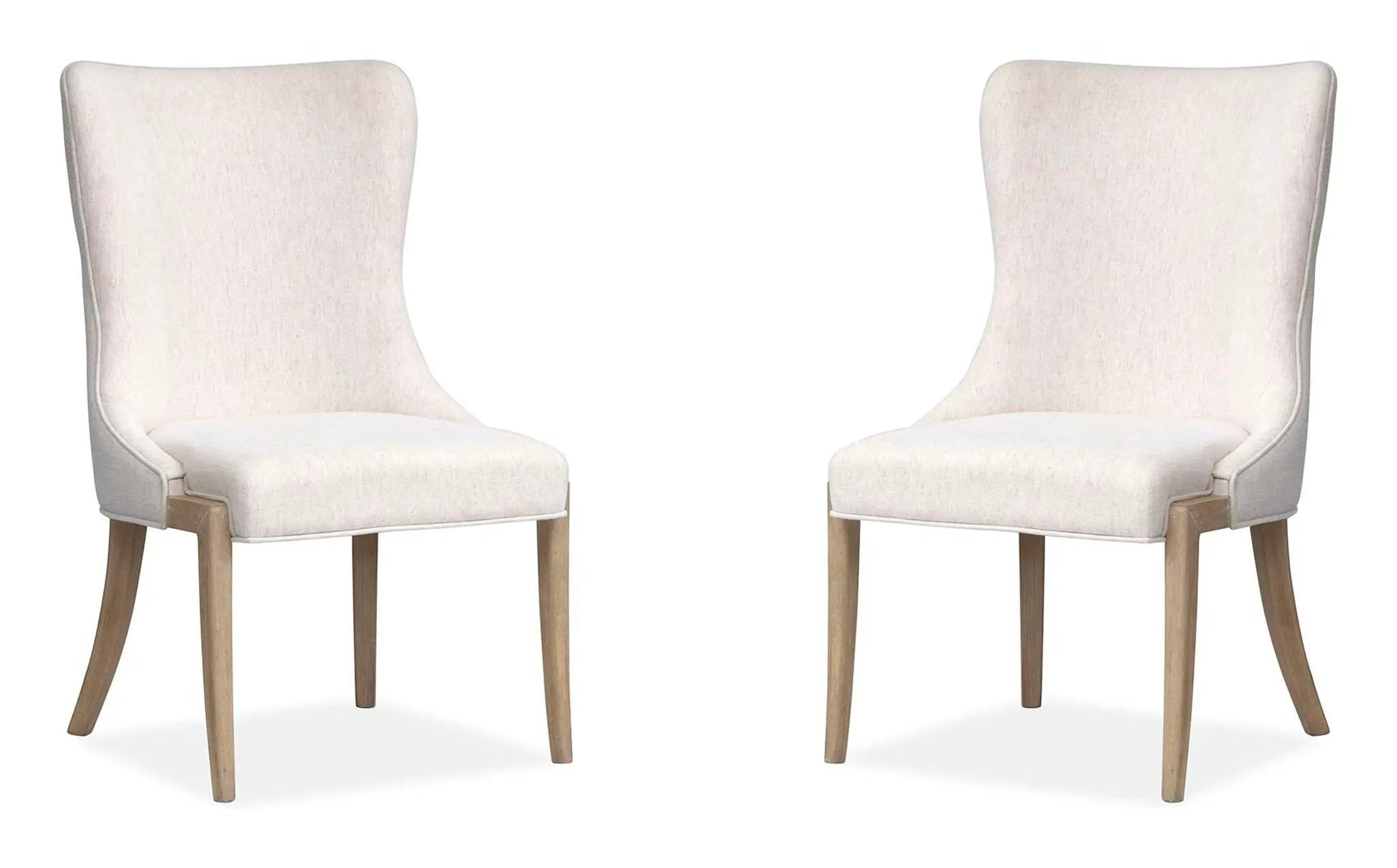 Sunset Cove Upholstered Host Chair pair in Sanibel Brown; beige fabric, natural wood legs on Tampa Home & Garden Store