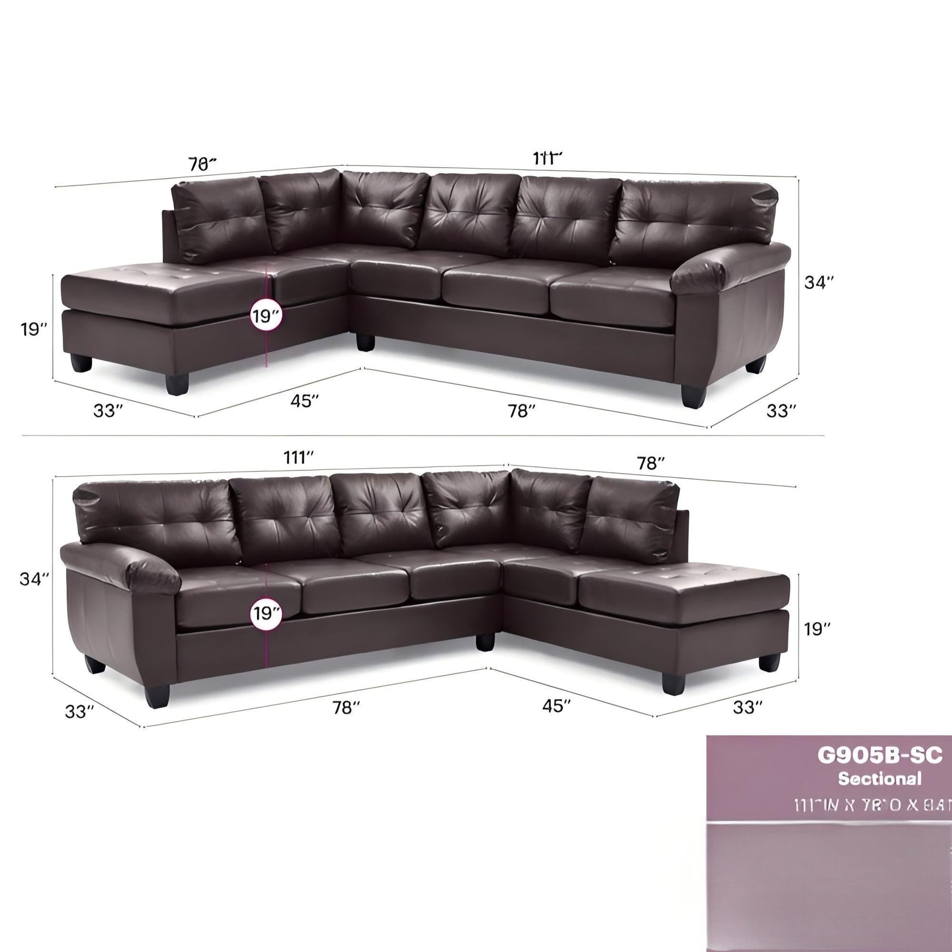 Gallant Sectional by HouseOfZazla, brown leather stationary sectional with left chaise on Tampa Home & Garden Store