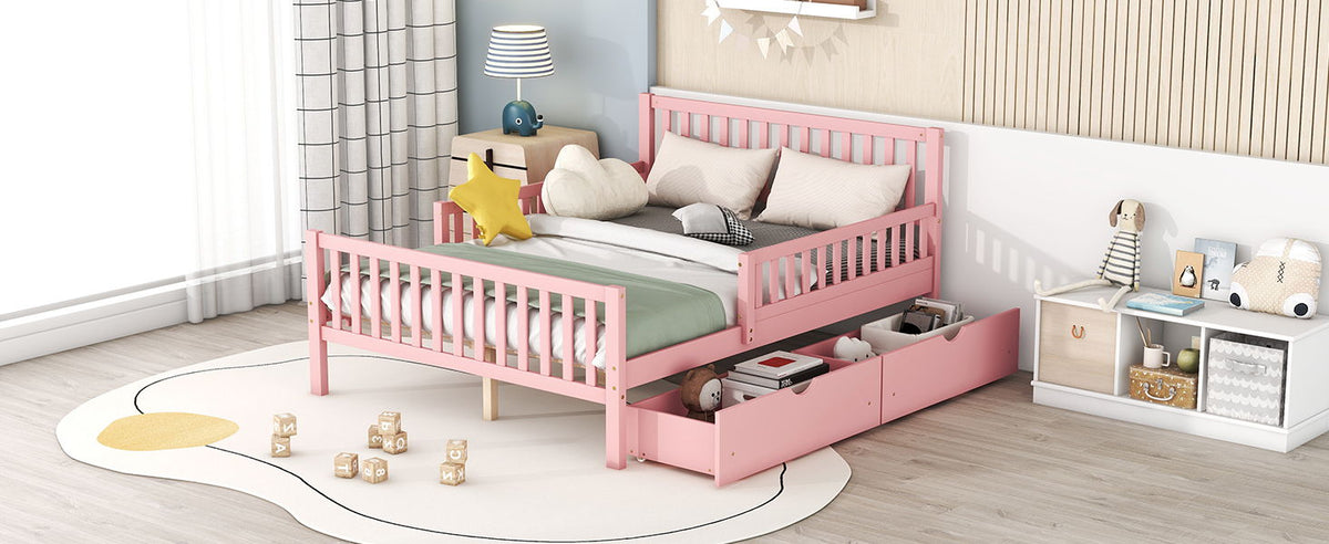 Platform Bed With Guardrails On Both Sides And 2 Storage Drawers pink kids room furniture on Tampa Home & Garden Store
