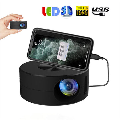 Smart portable LED projector with WiFi and 1080P, circular base, phone dock, USB cable on Tampa Home & Garden Store