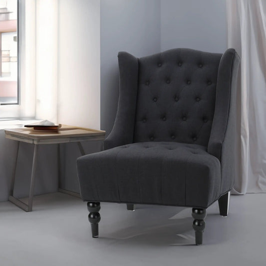 Toddman high-back club chair charcoal fabric with tufted back and rounded legs on Tampa Home & Garden Store