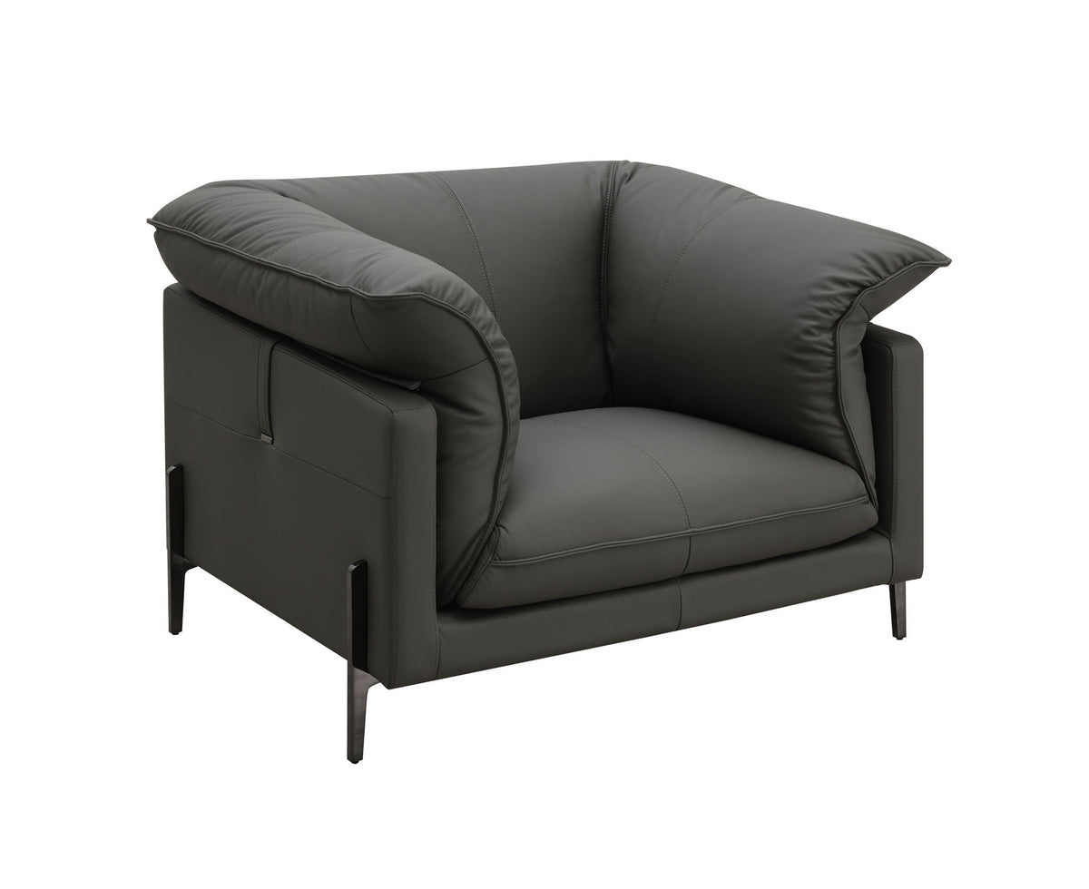 Top grain black leather armchair with memory foam cushions and slim metal legs by HouseOfZazla on Tampa Home & Garden Store