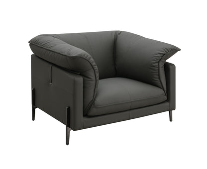 Top grain black leather armchair with memory foam cushions and slim metal legs by HouseOfZazla on Tampa Home & Garden Store