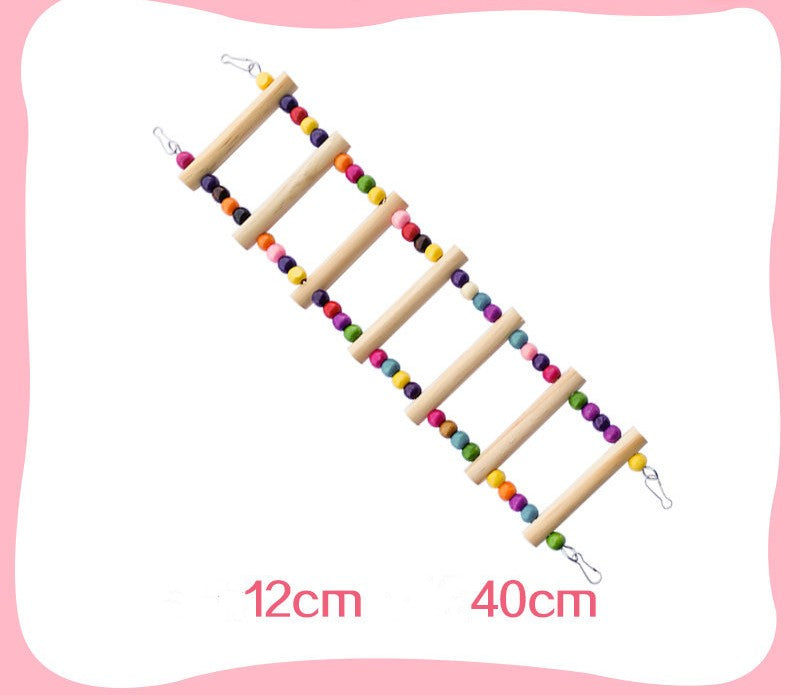 Parrot climbing ladder toy with wooden rungs and colorful beads 40cm length on Tampa Home & Garden Store