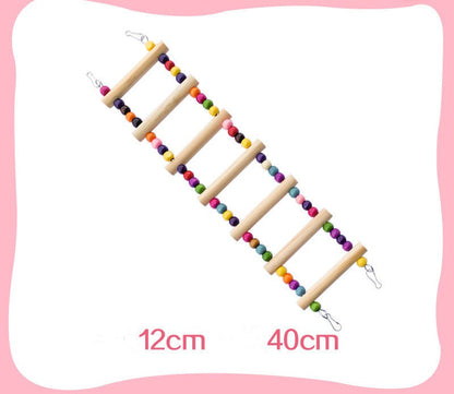 Parrot climbing ladder toy with wooden rungs and colorful beads 40cm length on Tampa Home & Garden Store