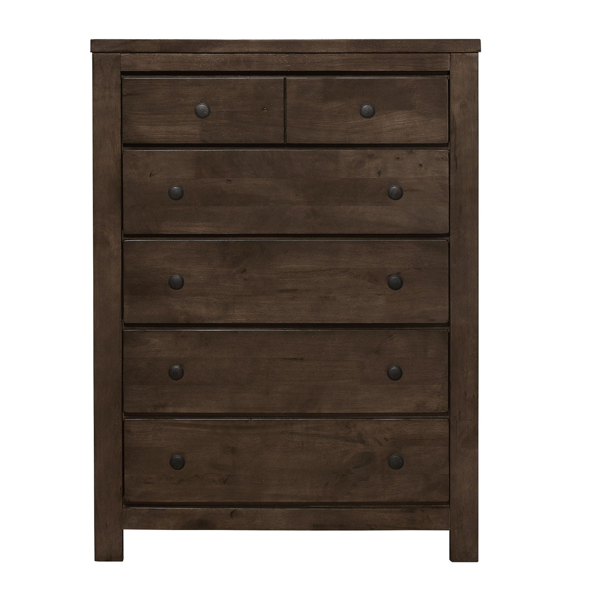 Brown 5-drawer accent chest by HouseOfZazla with rustic finish and black knob pulls on Tampa Home & Garden Store