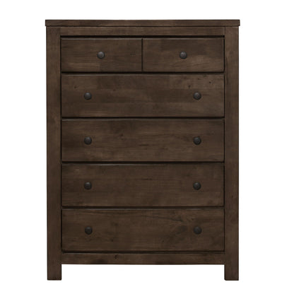 Brown 5-drawer accent chest by HouseOfZazla with rustic finish and black knob pulls on Tampa Home & Garden Store