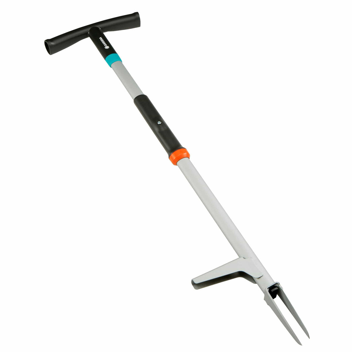 Gardena weed puller hand tool with black T-handle and turquoise collar on gray shaft on Tampa Home & Garden Store
