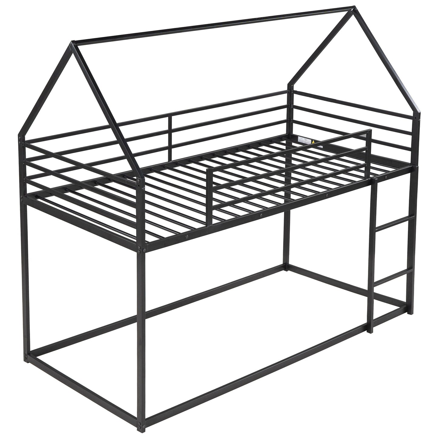 House bunk bed with built-in ladder in black metal frame, house-style top rails on Tampa Home & Garden Store