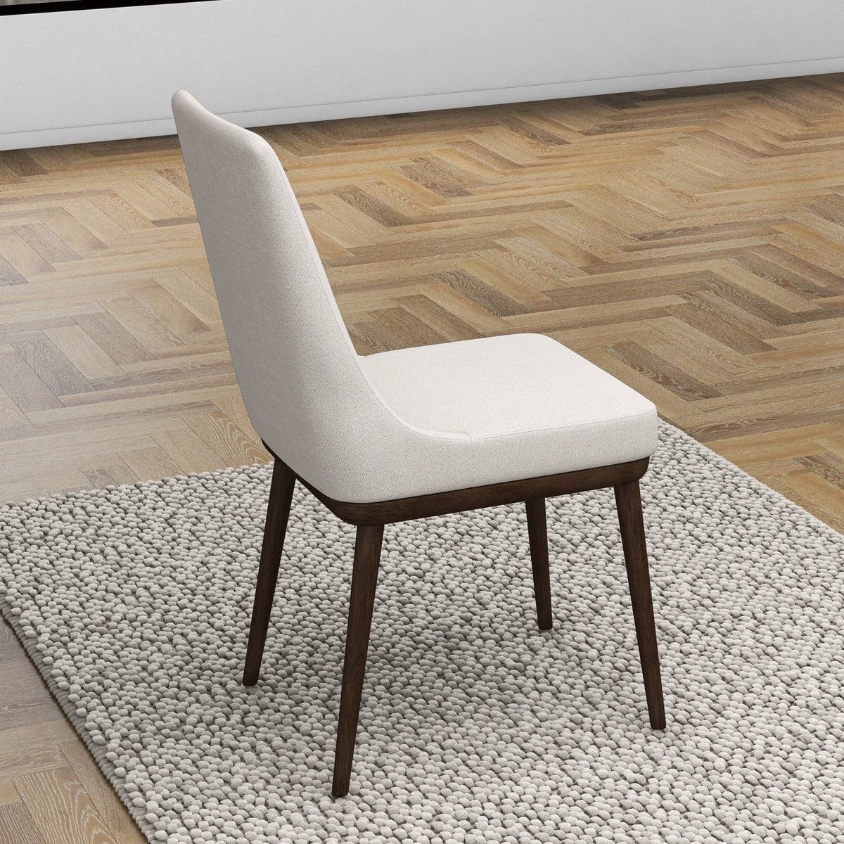 Mid-Century Modern dining chair set of 2 in cream fabric with dark wood legs on Tampa Home & Garden Store