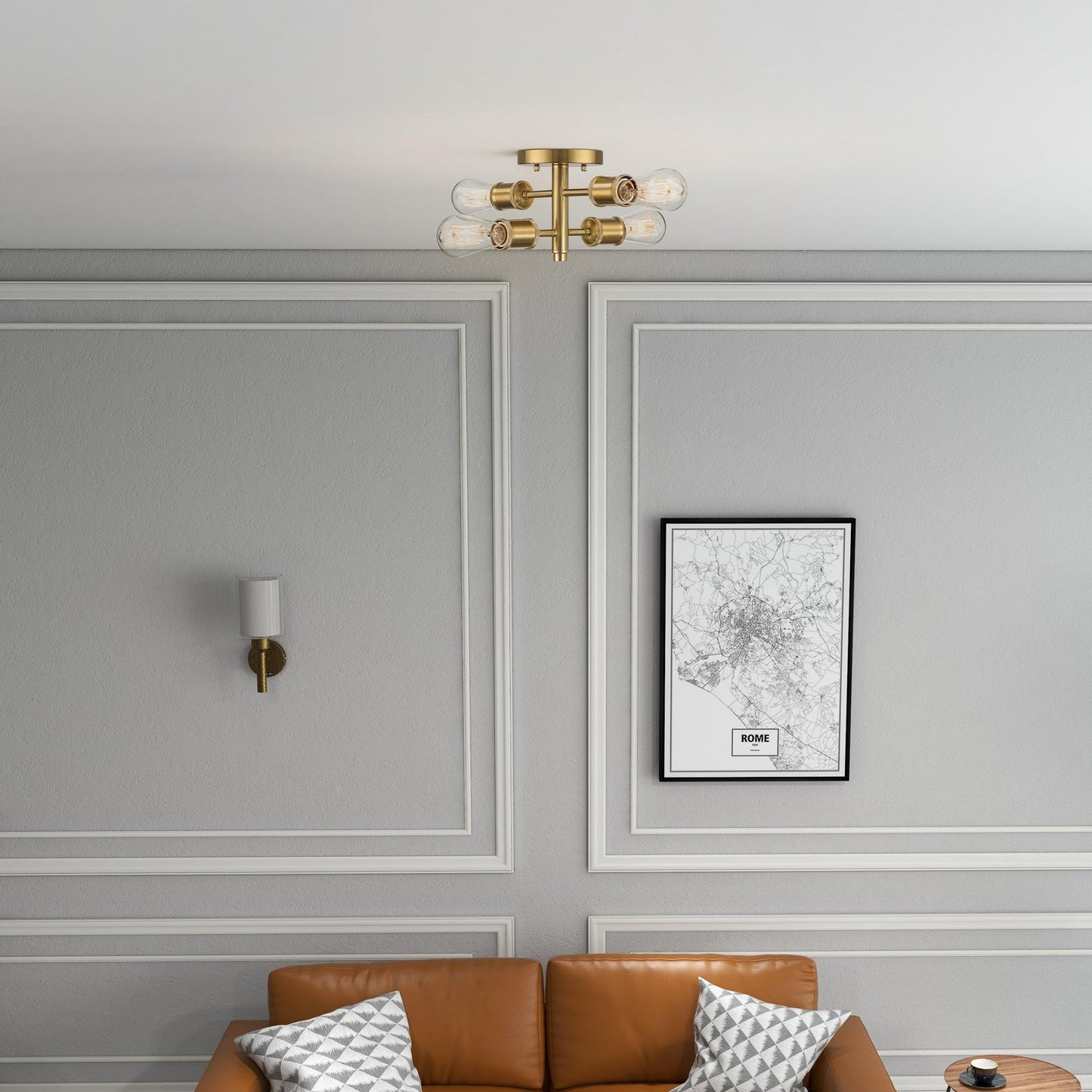 Ephemeral 4-light semi flush ceiling lamp antique brass with clear glass bulbs HouseOfZazla on Tampa Home & Garden Store